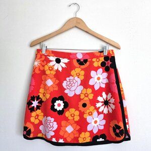 Victoria Beckham for Target Mod Floral Mini Skirt Retro A-Line Wrap Red Orange